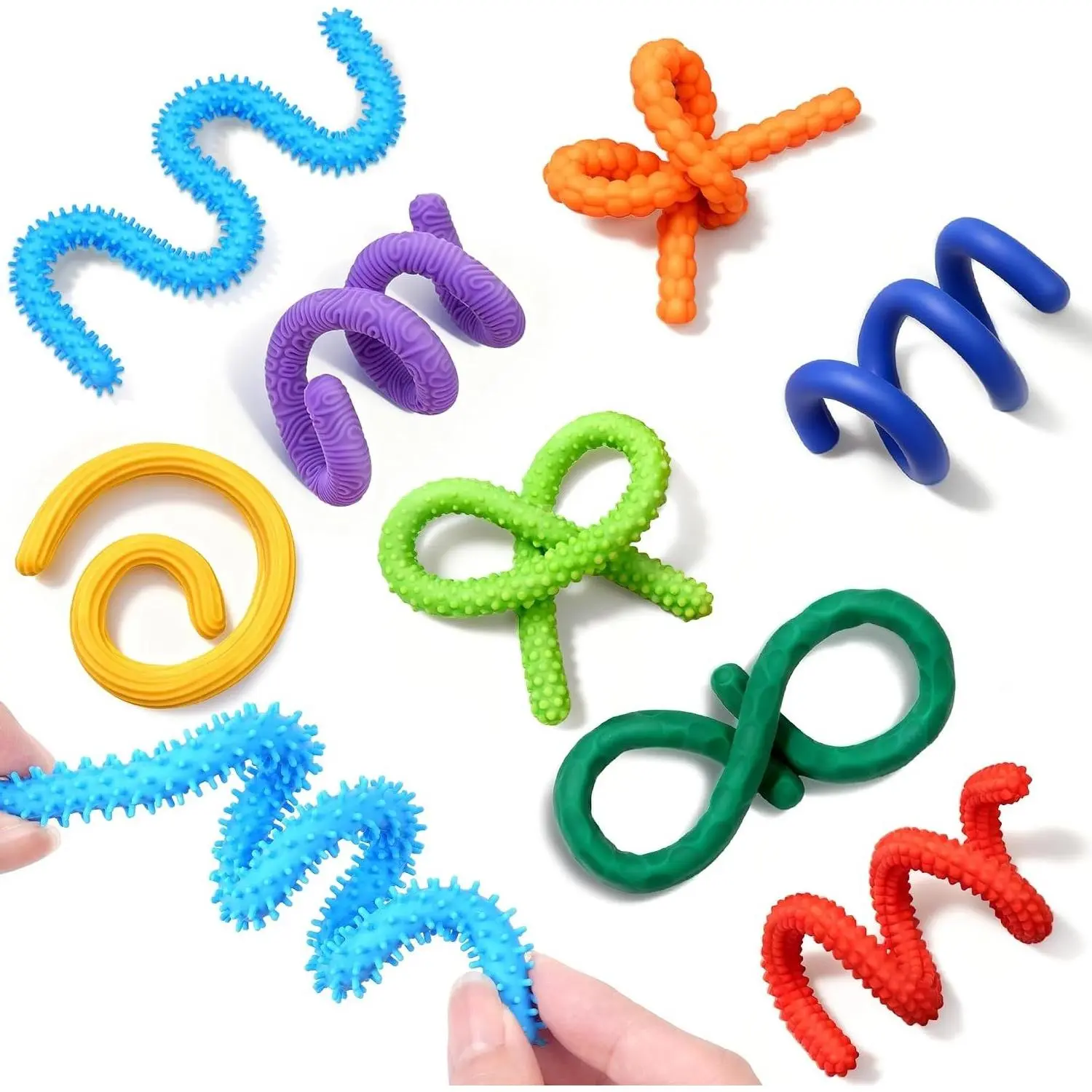 8 Pack Silicone Sensory Sticks for Kids, Silent Fidget Toys for Adults, Classroom Prizes, Treasure Box, Calming Corner, ADHD Autism, Airplane Travel, Dementia Activities for SeniorsGift