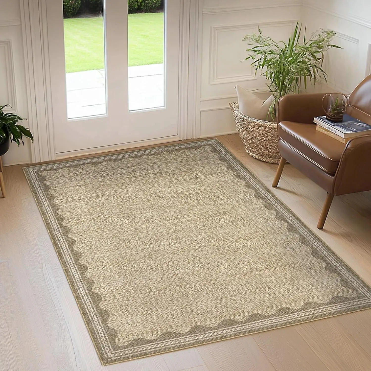 Entryway Runner Rug Machine Washable Carpet Boho Runner Scalloped Edge Rug Stain Resistant Carpet for Hallway, Kitchen, Entryway, Bathroom, Laundry Room