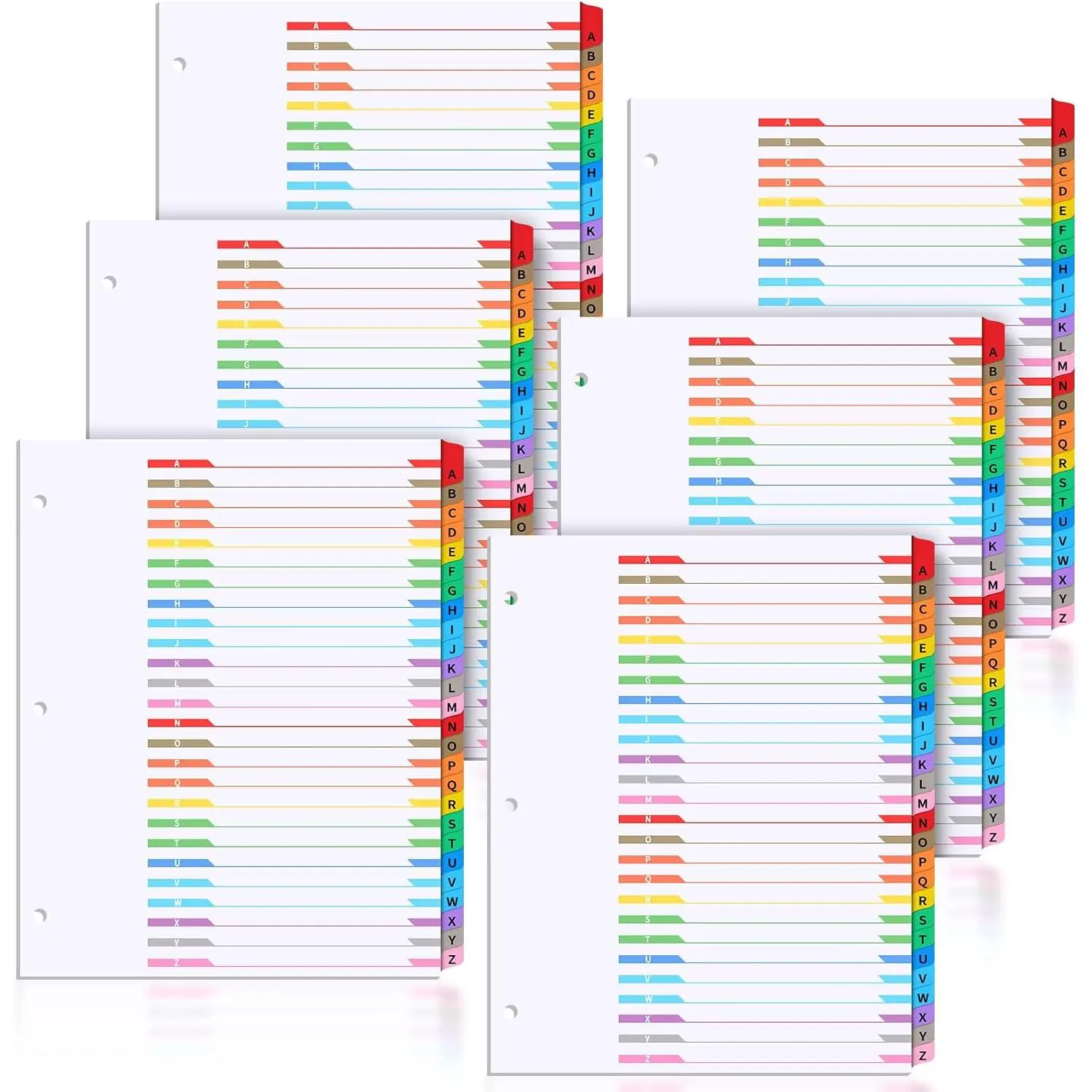 6 Set A-Z 26 Tab Dividers for 3 Ring Binders, 8.5 x 11 Inch Alphabet Binder Divider a to Z Divider with Multicolor Alphabetical Tab Alphabetical File Divider for Page Notebook File