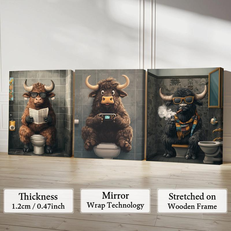 Highland Cow Pattern Canvas Framed Painting, 3 Counts Modern Wall Art Painting, Wall Art Decor for Home Interior Living Room Bedroom Office, Ornaments, Indoor Decoration #TOP PICKS