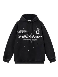 Men's Retro Washed Tie-Dye Flame Letter and Star Print Long Sleeve Hoodie, Fall Winter New Fashion Casual Versatile Hat Shirt Jacket