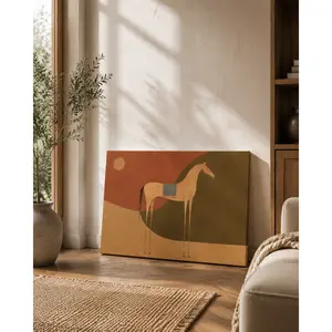 Minimalist Horse Canvas Wall Art, Warm Abstract Desert Horse Poster for Living Room Bedroom Office Study Hallway Decor, Available as Unframed Canvas Poster or Framed Canvas Wrap