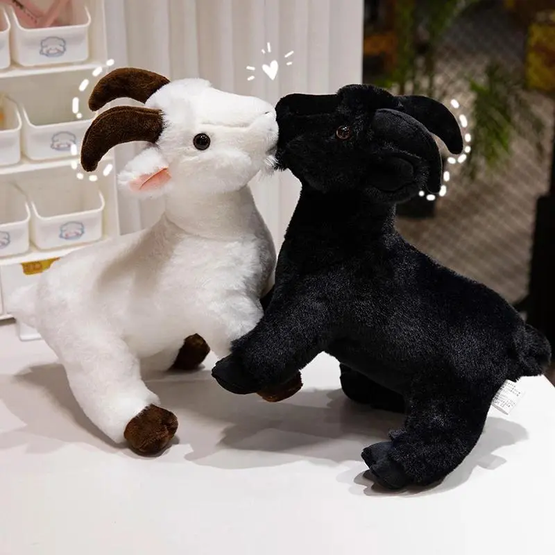 30/40CM Stuffed Soft Goat Plush Toy Real Life White & Black Simulation Animal Doll Creative Gift for Friends
