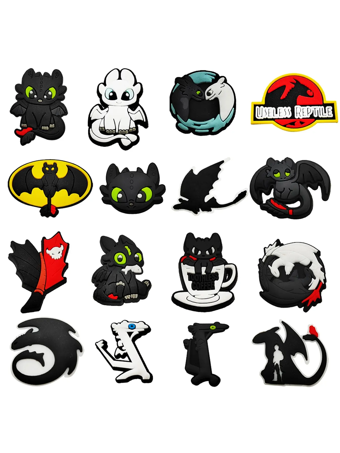 16pcs Cartoon Dragon Toothless PVC Shoe Accessories, Crocs Fashion Accessories, DIY Shoe Decorations, Birthday Gift, Daily WearInc，luding How to Train Your Dragon Toothless Boy Party Gift
