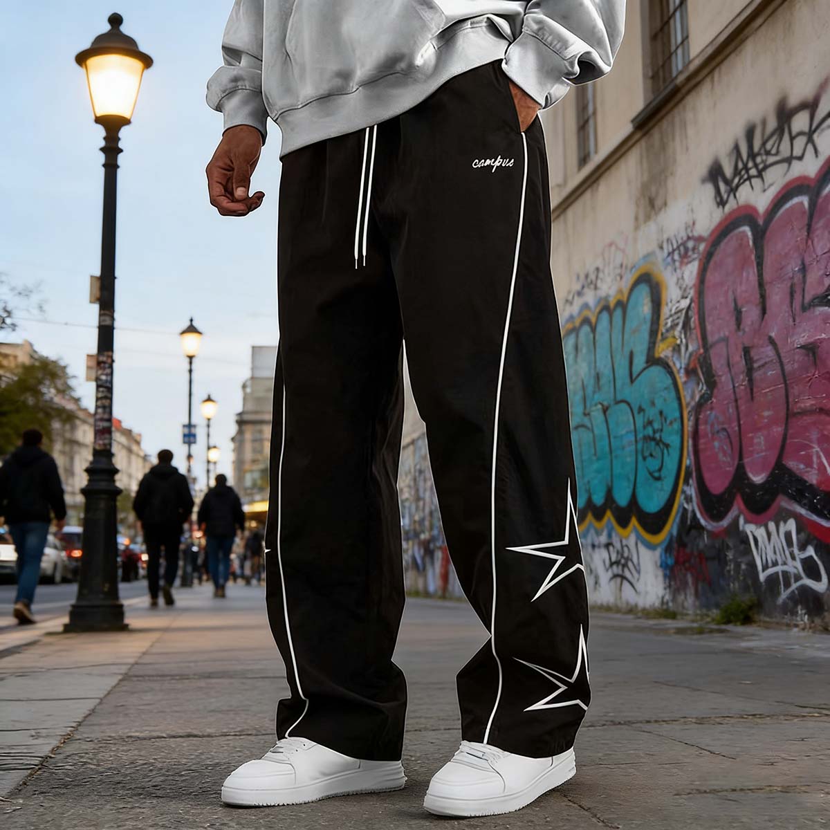 Men's Baggy Parachute Cargo Pants Elastic Waist Joggers Streetwear Sweatpants for Casual Hiking Track Wide Leg Trousers Hip Hop Y2K Fashion Oversized Drop Crotch Lounge Pants with Pockets