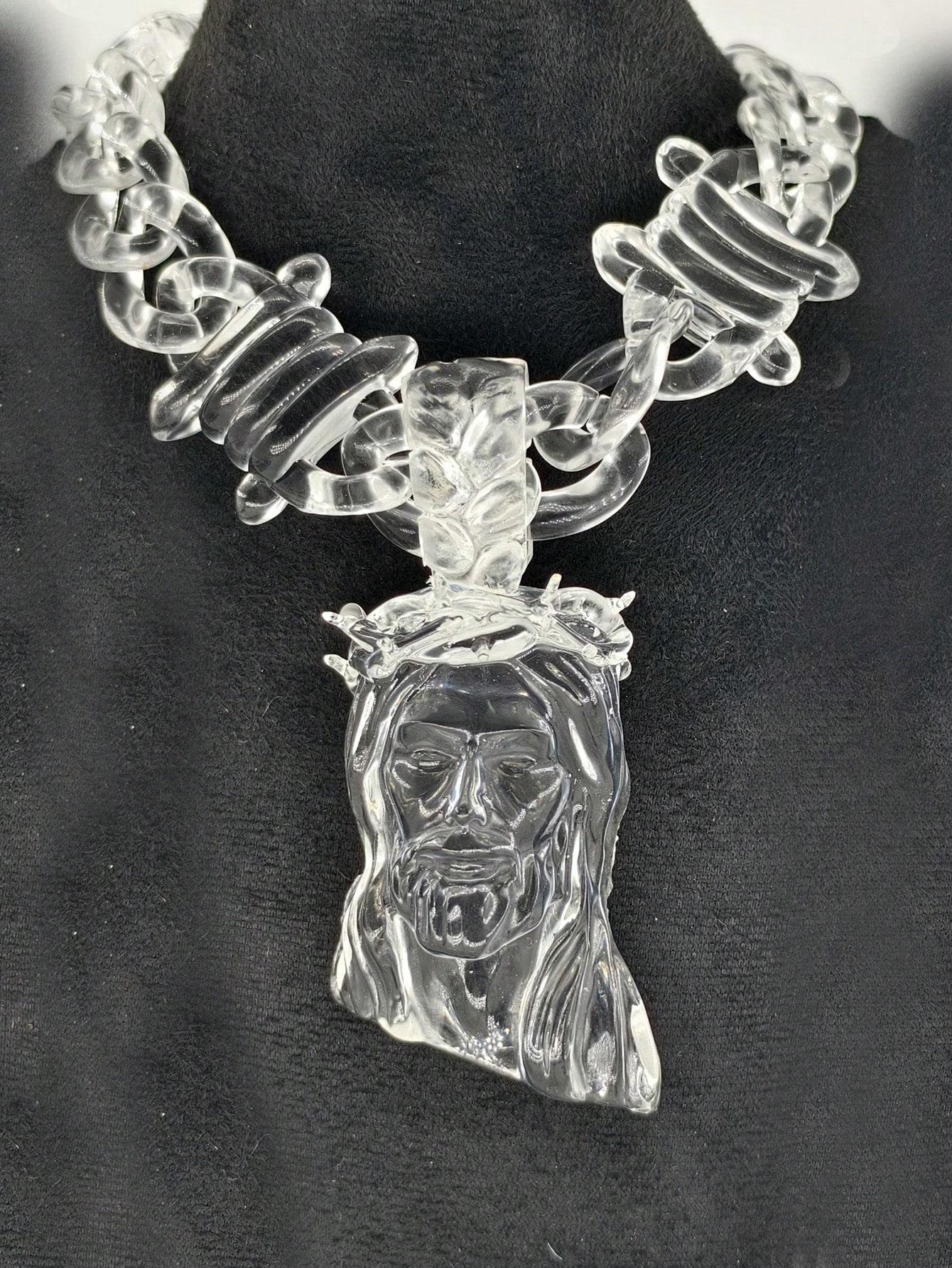 Jesus portrait pendant necklace, featuring a transparent multi-colored acrylic vine chain, suitable for men to wear cross daughter autumn rapper Versatile Heart name Sterling Silver eye stainless steel vintage spiritual woman couple fit daily wear link