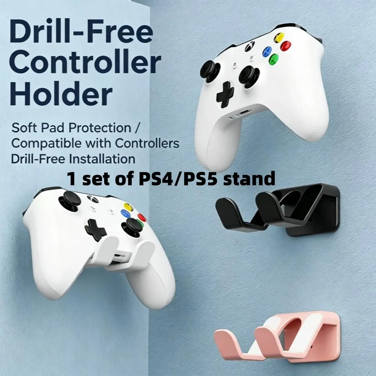 Wall-Mounted Game Controller Holder, No Drilling Needed, Compatible with Ps4/ps5/nintendo Switch Pro, Sony Xbox, Microsoft Xbox
