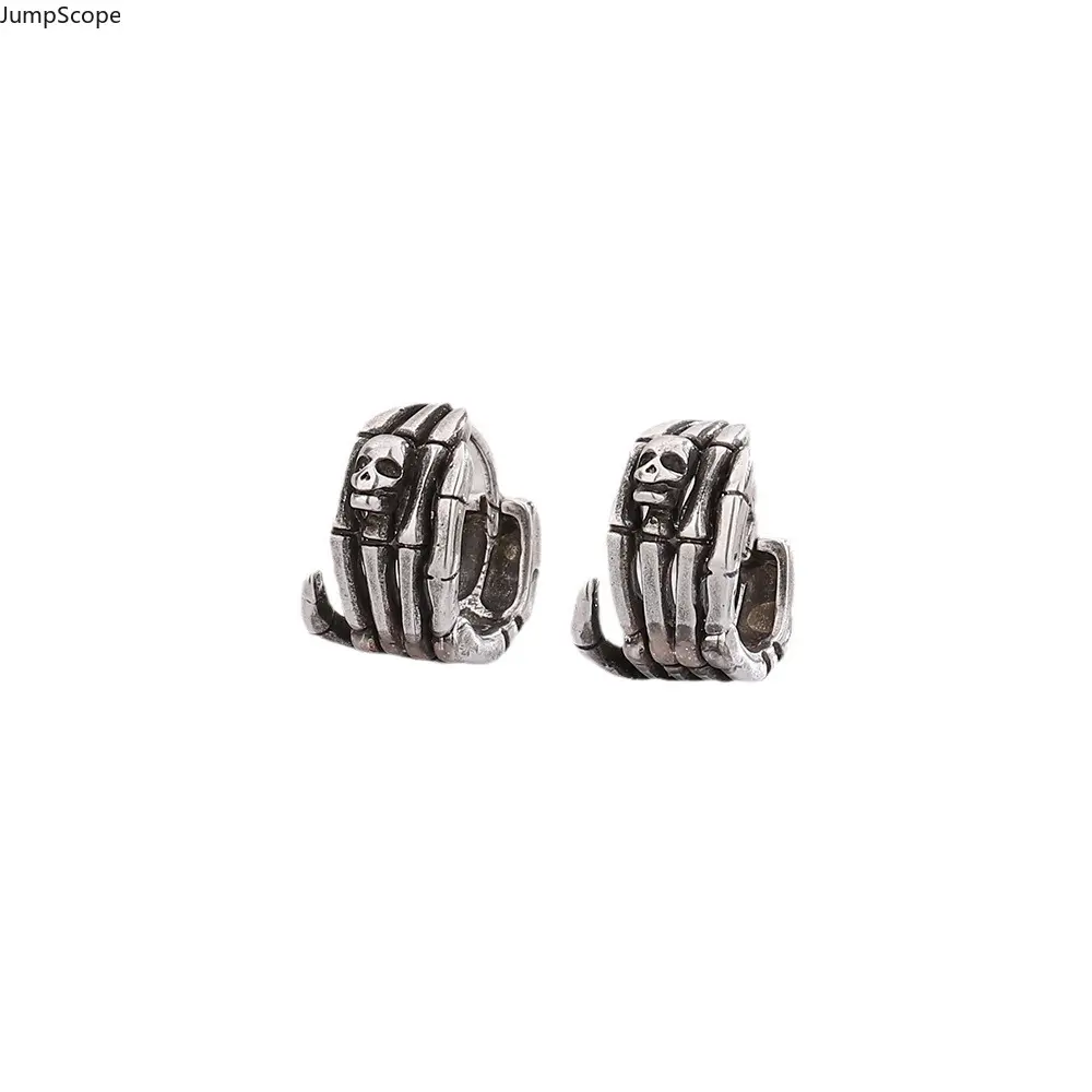 Skeleton Hand Skull Huggie Hoop Earrings For Men Women, Vintage Antique Silver Gothic Bone Cartilage Ear Buckles Halloween Spooky Punk Cross-Border Statement Ear Jewelry