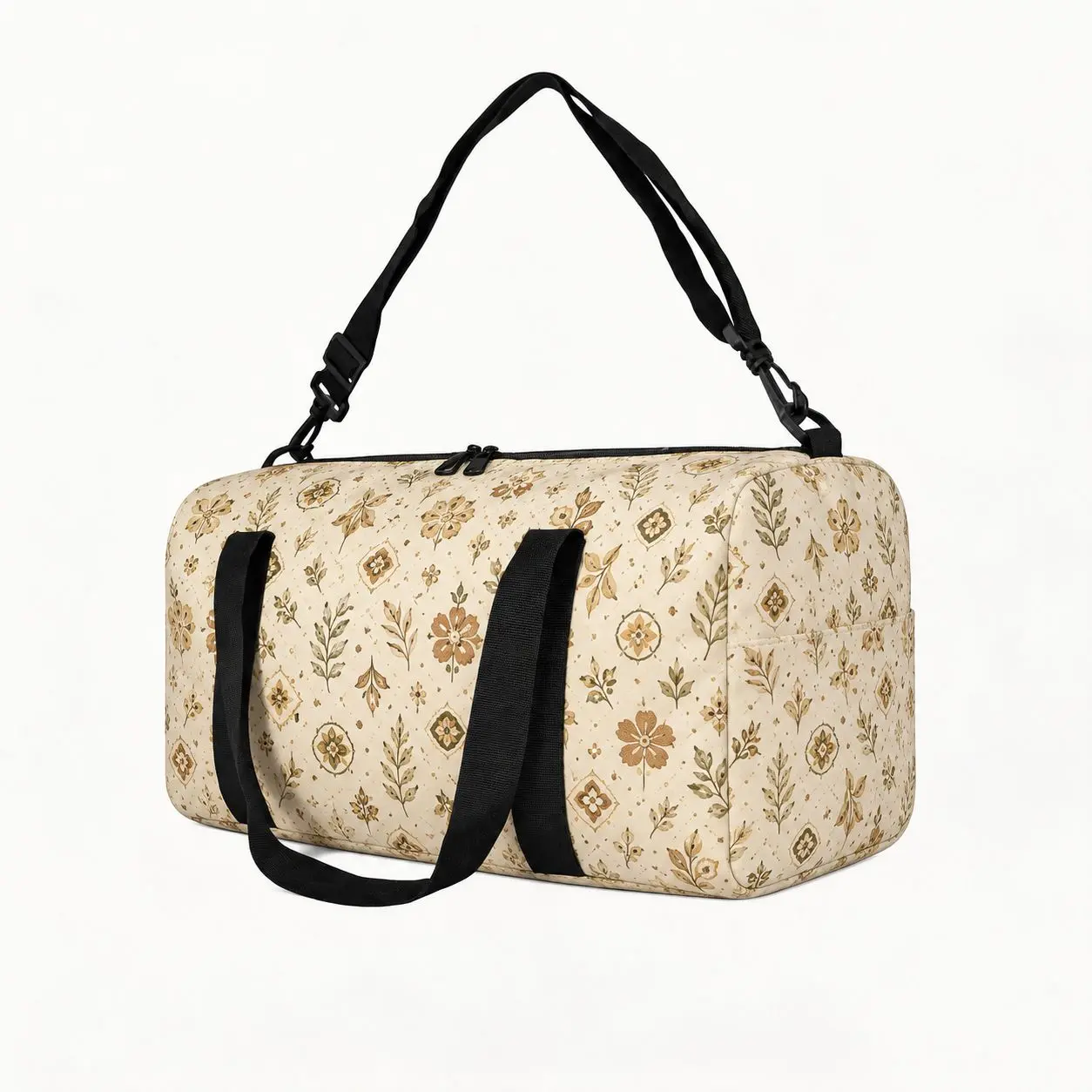 Botanical Floral Weekender Bag for Men Women, Smooth Polyester Fabric, Dual Carry Handles, Adjustable Shoulder Strap, Zip Closure, Dual Zip Pulls and Side Pocket for Overnight Stays, Gym Sessions, Road Trips, Campus, City Commutes and Vacation Packing