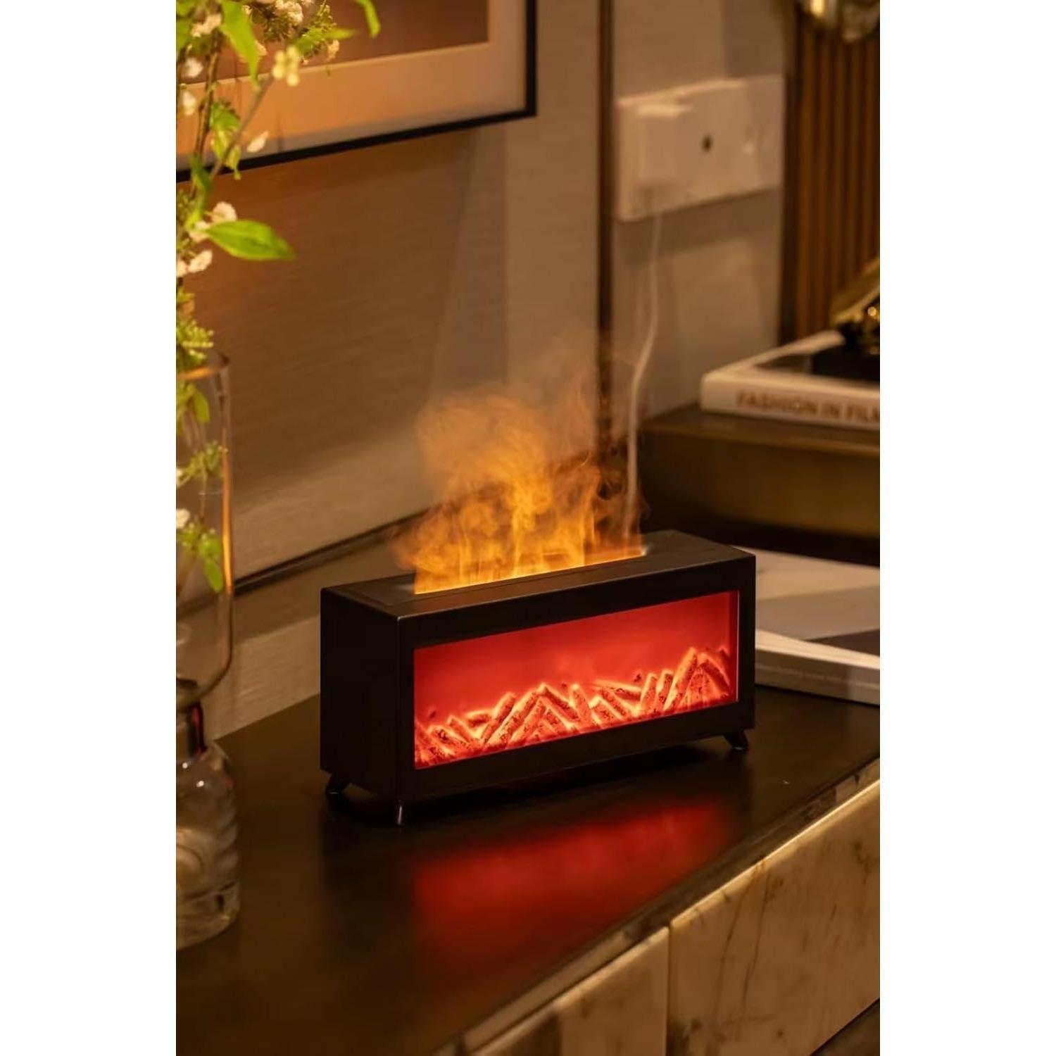 Flame Wall Fireplace Aroma Diffuser: 7-Color Flame Effect, 220ML Ultrasonic Cool Mist, Timer & Auto Shut-Off, for Large Rooms/Bedrooms/Office