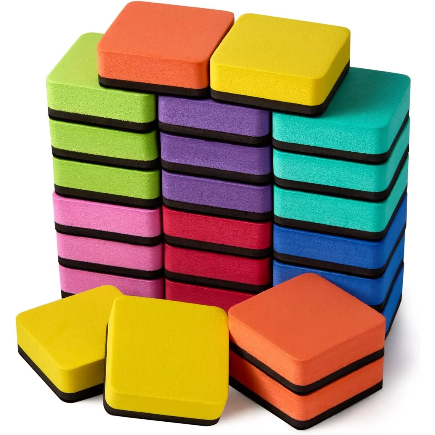 24 Pack  Whiteboard Dry Erase Erasers Chalkboard Cleansers for Classroom, School Supplies and Office (Square, 8 Color)