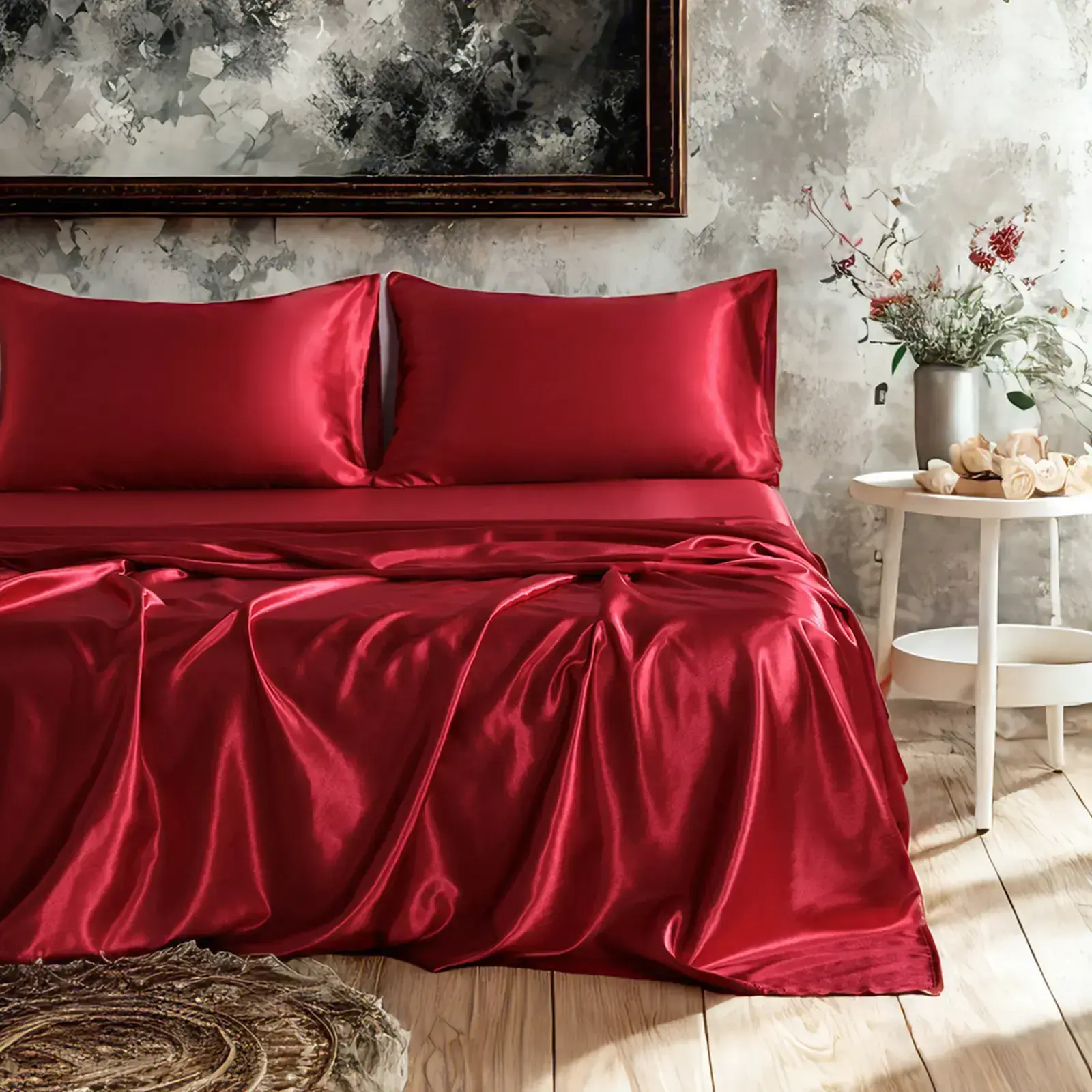 BEDSUM Luxury 3-4 Piece Satin Bedsheet Set - Silky Smooth, Breathable Household Bedding for Year-Round Use, Holiday Gifting Satin Option, Bedsheet Sets, Household Bedding Set