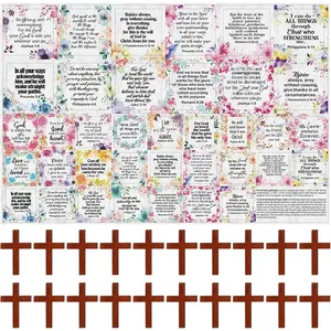 38 Set Pocket Prayer Quilt Panel Squares DIY Prayer Cloth with Small Wooden Crosses Mini Scripture Pocket Quilt for Women Religious Mother's Day Baptism Reward Gifts(Flower,Brown)