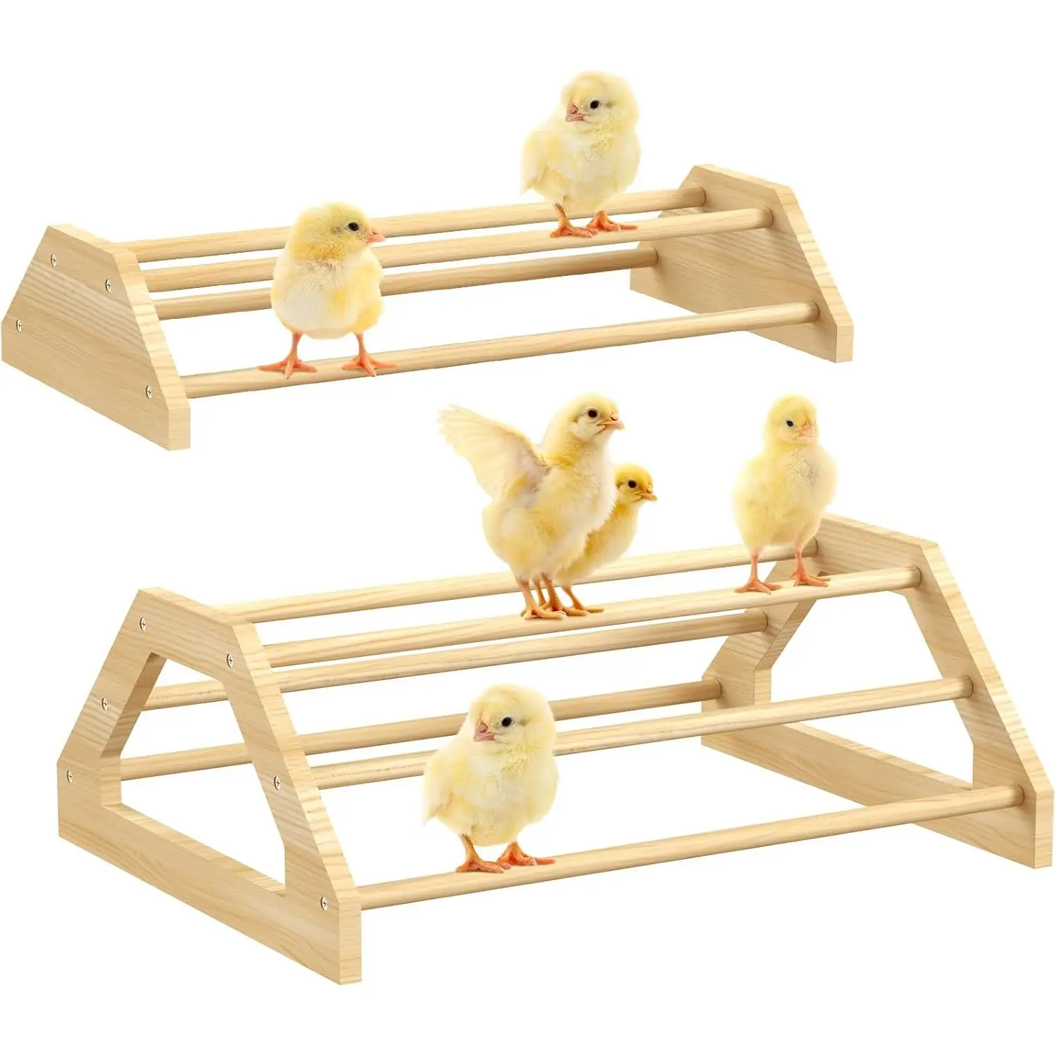 2 Pack Wooden Chicken Perch Roosting Bars, 2 Sizes Large & Small Stable Chick Roost Stand Toy, Washable Wood Perches for Chicks Ducklings Quails Brooder & Coop
