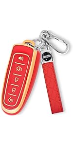 for Ford Key Fob Cover with Keychain,Key Fob Cover Case Shell Compatible with Ford C-Max Edge Escape Expedition Explorer Flex Focus Taurus Lincoln MKS MKT MKX Smart Remote Key (Black)