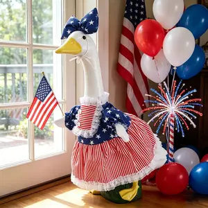 Patriotic Porch Goose for 23 Inch Lawn Statue, 4th of July Independence Day Costume, Garden Patio Decor for Cement/plastic Goose