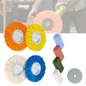 8'' Airway Buffing Wheel Kit, 9 count  Wheel Polishing Kit in Diameter 5/8 inch Arbor Hole, Solid Polishing Blocks, Safety Flange, Metal Polishing Wheel for Angle  Mirror Finish
