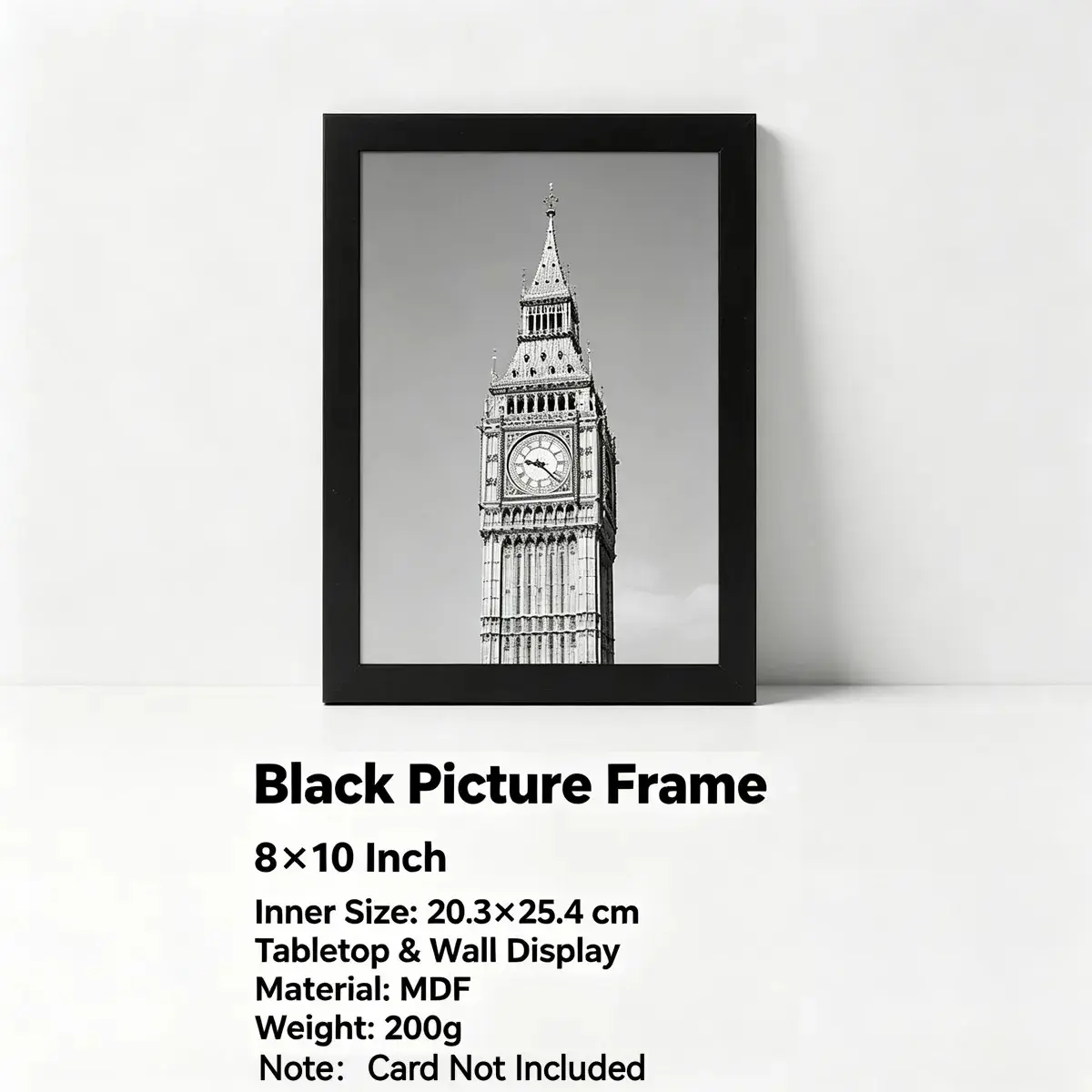 1 Piece Basic Rectangular Photo Frame, 8" × 10", Wall Mountable or Tabletop Display, Black, Horizontal & Vertical Placement. Great for home decor and meaningful holiday gifts.