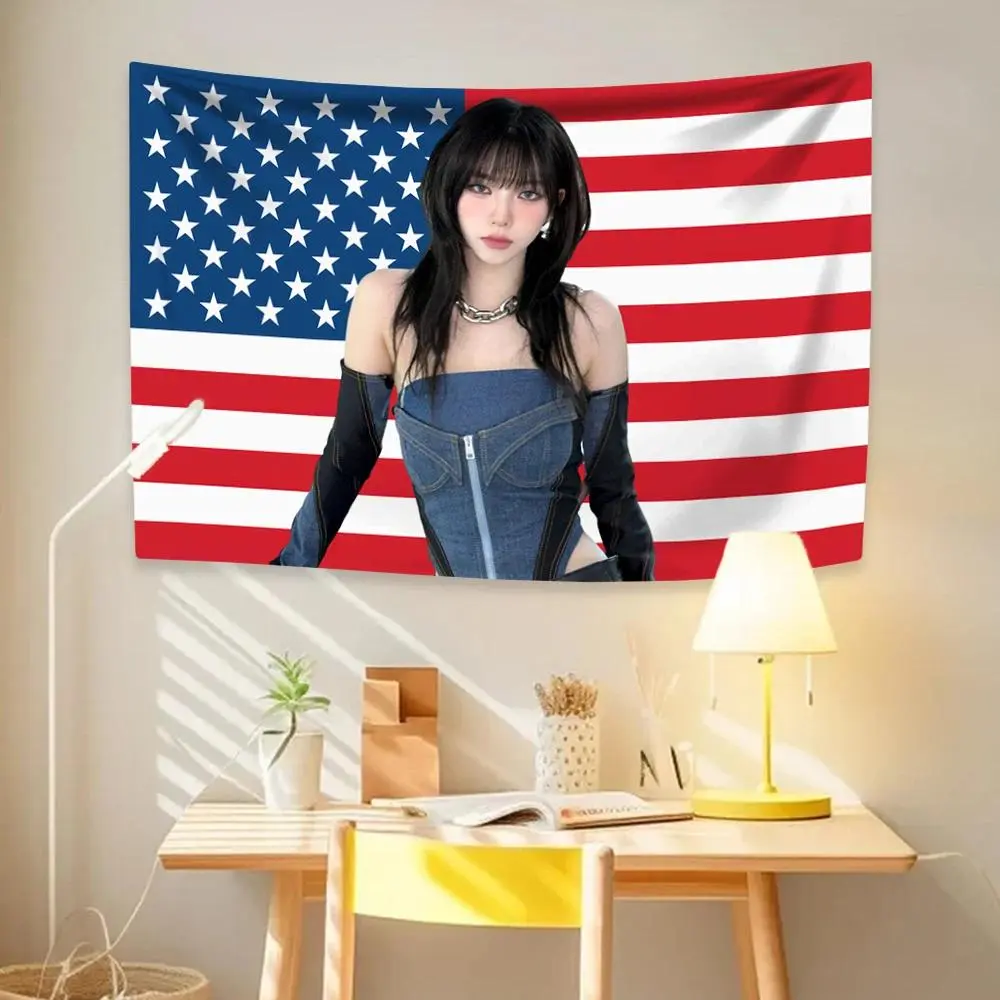 Karina Kpop Idol Flag Tapestry, Girl Group Concert Banner Prop, K-pop Fan Dorm Room Decor Aesthetic, Teen Girls Bedroom Bedside Wall Hanging
