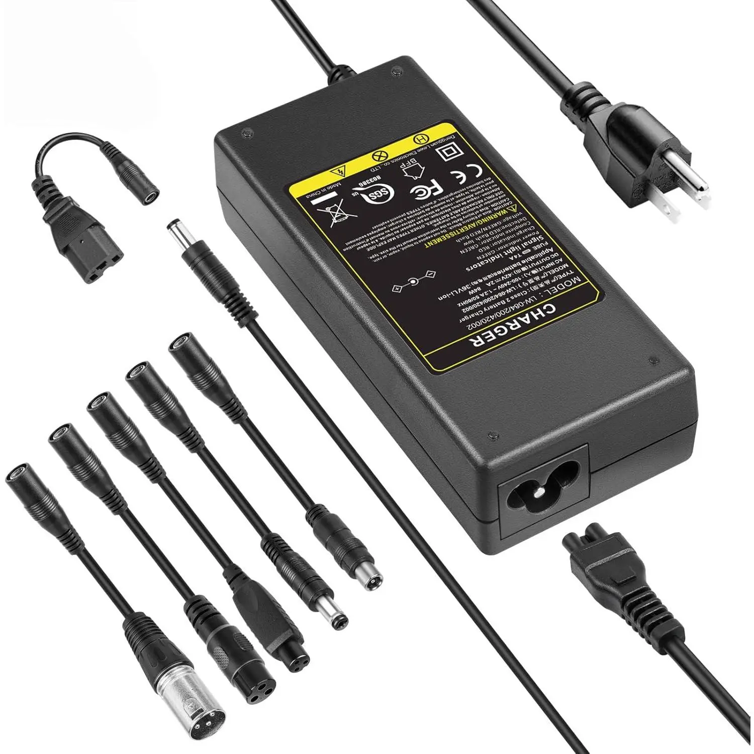42V 2A Universal Charger with 7 Connectors & Universal Plug - Power Adapter Replacement for 36V 10S Lithium Battery Electric Scooters