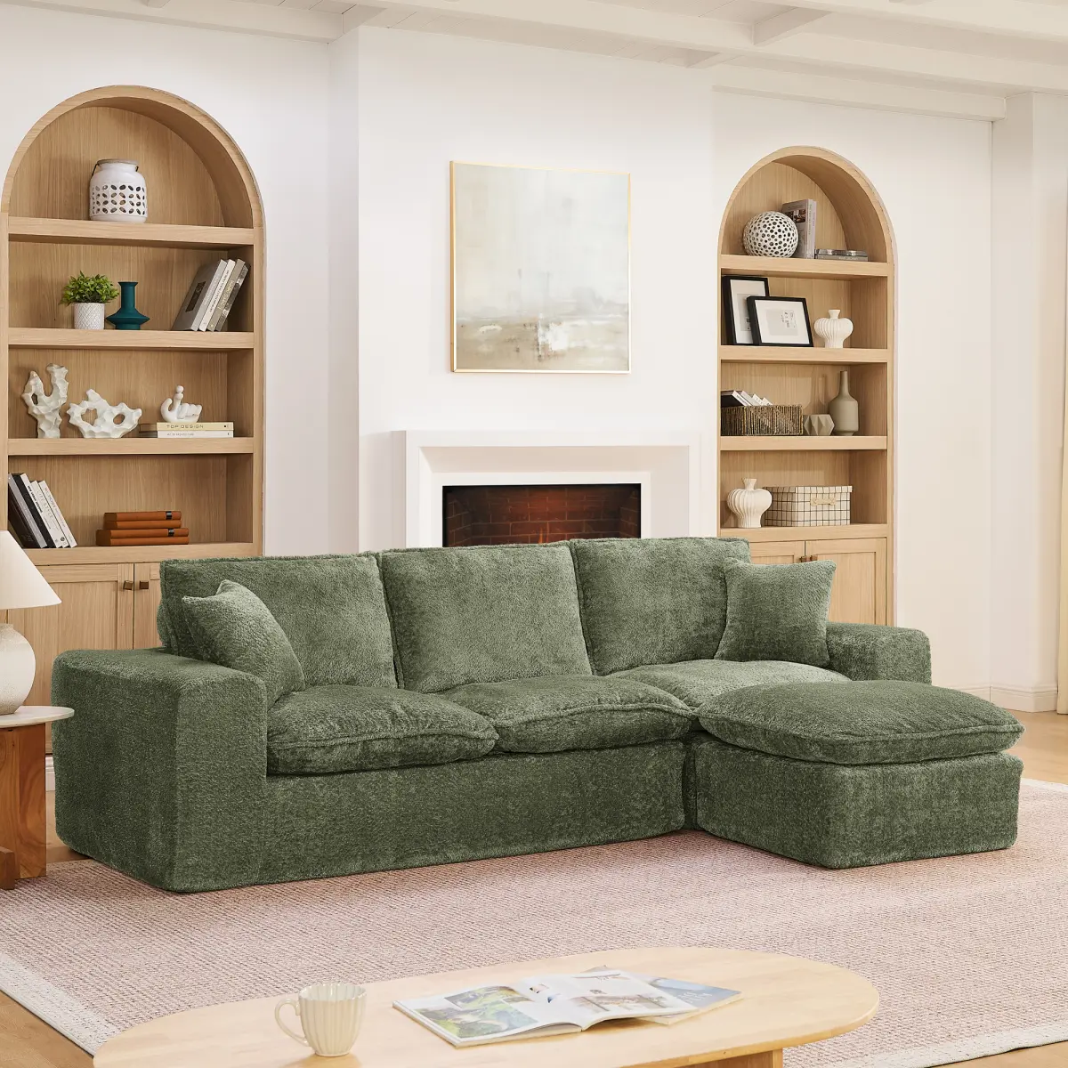 Aobtkel 107in Modern Boucle Sectional Sofa with Reversible Chaise - Boucle Furniture, Square Arms, Removable Pillows, Durable Foam-Sponge Filling, Comfy Indoor Couch for Modern Living Room Home Decor, Comfy Couch