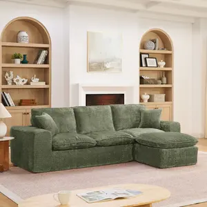 Aobtkel®107'' Modern Boucle Sectional Sofa with Reversible Chaise for Living Room, Comfy Cloud Couch with Pillows    RR
