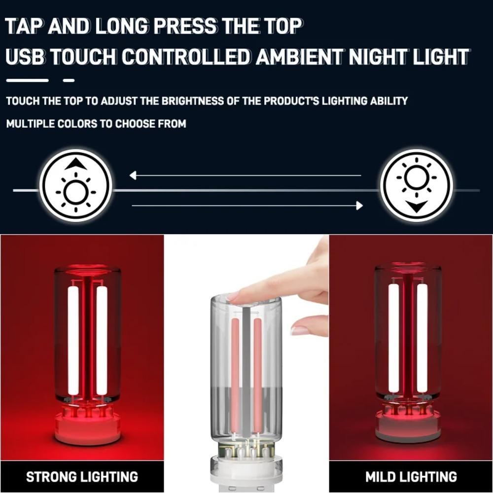 USB Touch Control Transparent LED Night Light, Car Atmosphere Lamp, Edison Bulb, Incandescent LED Filament Bulb, DIY Car Decoration, Adjustable Atmosphere Light