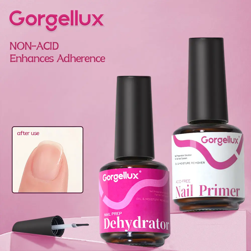 Acid Free Nail Primer and Dehydrator Set Clear Formula UV Gel Prep for Better Adhesion Manicure Base Care 15ml x 2 Bottles