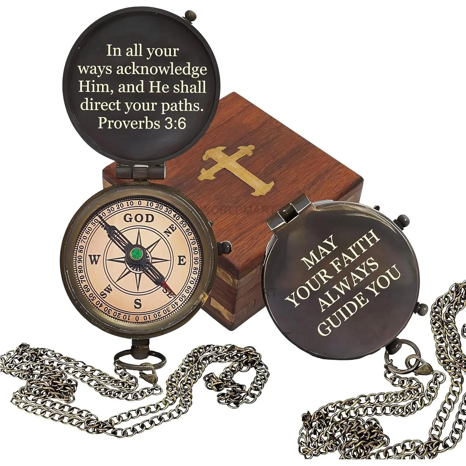 Baptism Gifts for Boys - Engraved Working Handmade Compass with Scripture - Religious Christian Catholic Christening First Communion Confirmation Gifts for Teenage Boys and Men
