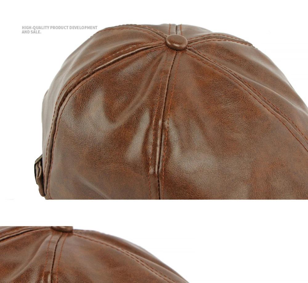 HT4937 Mens Beret Women Autumn Winter PU Leather Hat Retro Artist Painter Beret Hat Male Female Ivy Flat Cap Octagonal Beret Cap