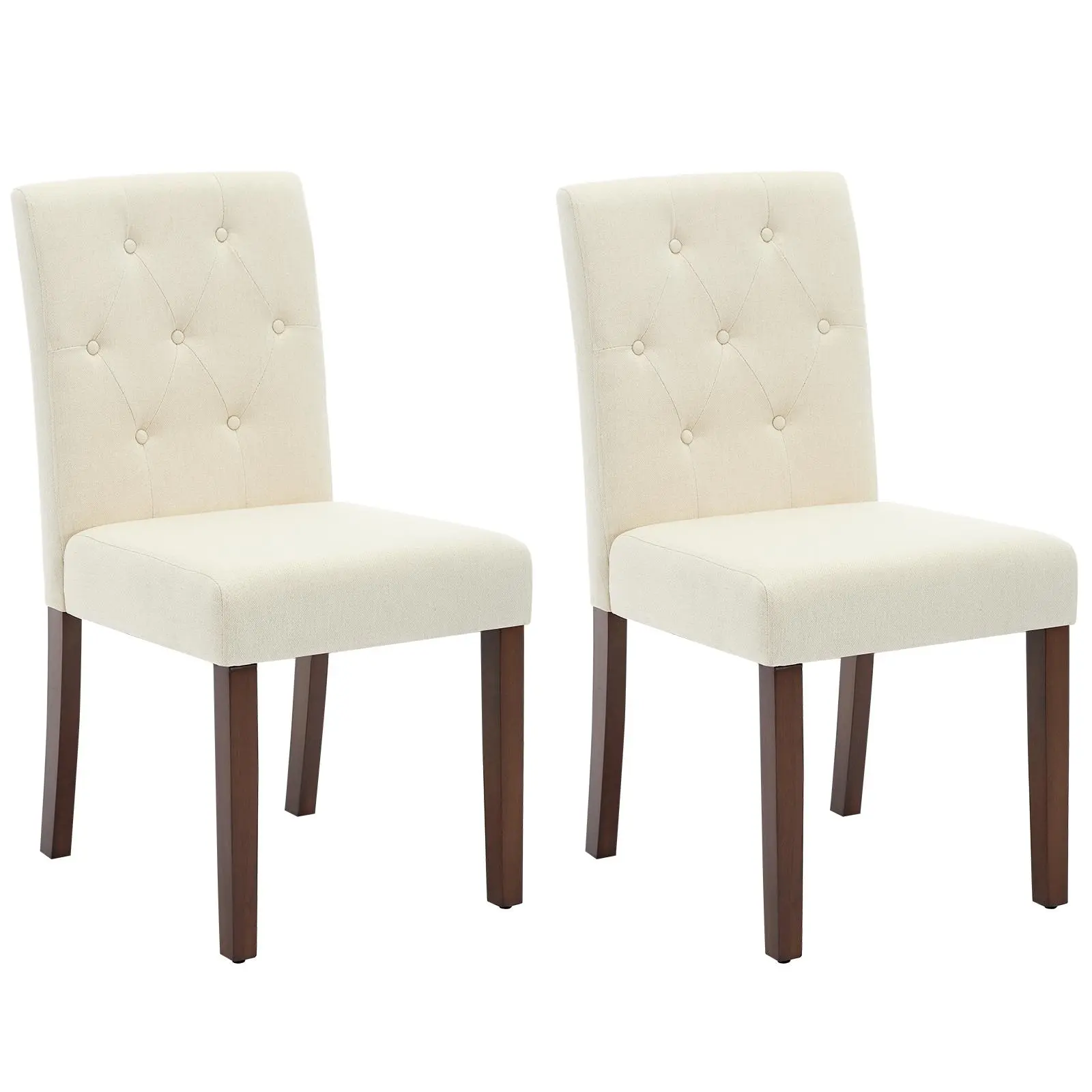 Modern Upholstered Dining Chairs Set of 2 Classic Parsons Kitchen Chairs with Solid Rubberwood Legs Breathable Linen Fabric Nailhead Trim High Density Foam Cushioned Dining Chair for Dining Room Cafe Office Striped Cream Grey