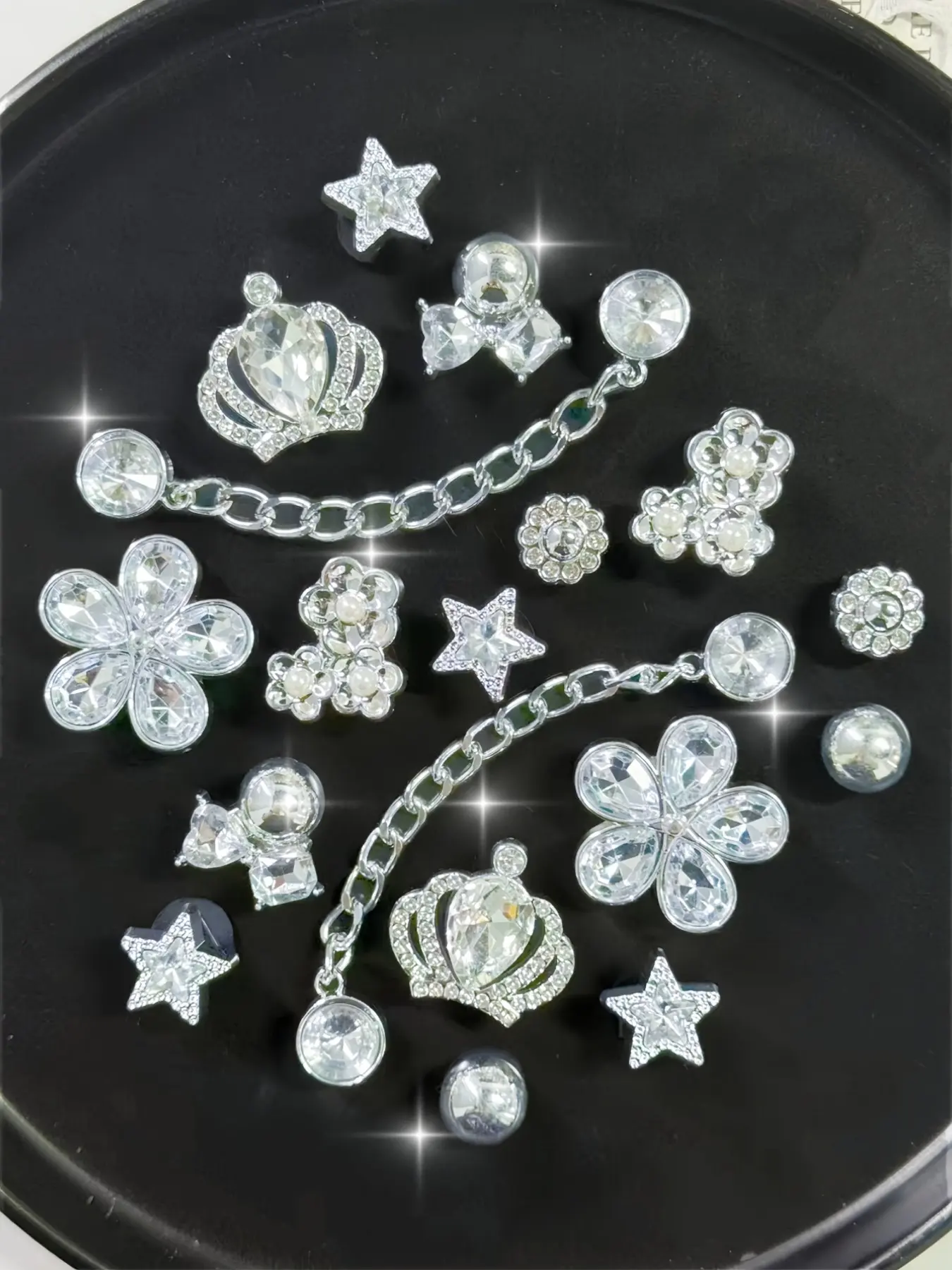 18pcs Silver Gold Flash Crown Flower Chain Shoe Accessories, Detachable DIY Decor, Fits Sandals Beach Bag, Holiday Gift