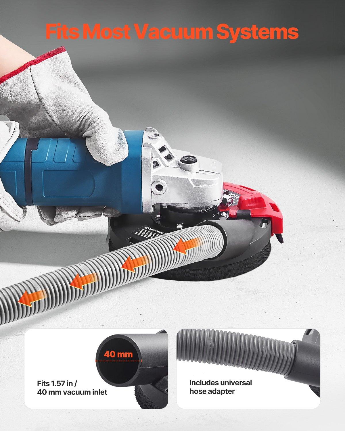 VEVOR Grinding Dust Shroud for Angle Grinder, Universal 4-5 in, Surface Grinder Dust Shroud with 6 Clamping Washers & 5 in Diamond Grinding Cup Wheel, Connect to Vacuum Cleaner, for Wood Concrete Wall