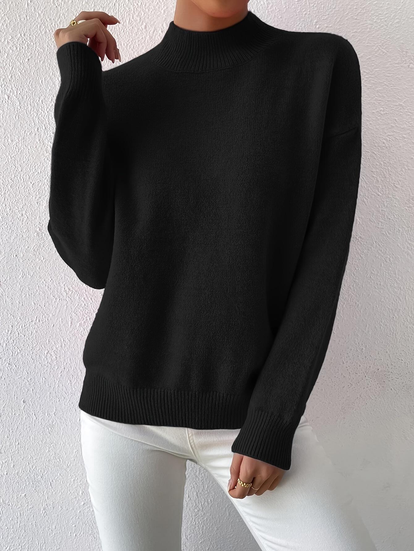 [Elegant Winter Sweater] Elegant Oversized Women's White Winter Sweater |     High Neck Turtleneck Pullover, Stretchy Collar, Loose Fit, Long Sleeves - Machine Washable for Fall & Cold Weather angelina  neon  outfit