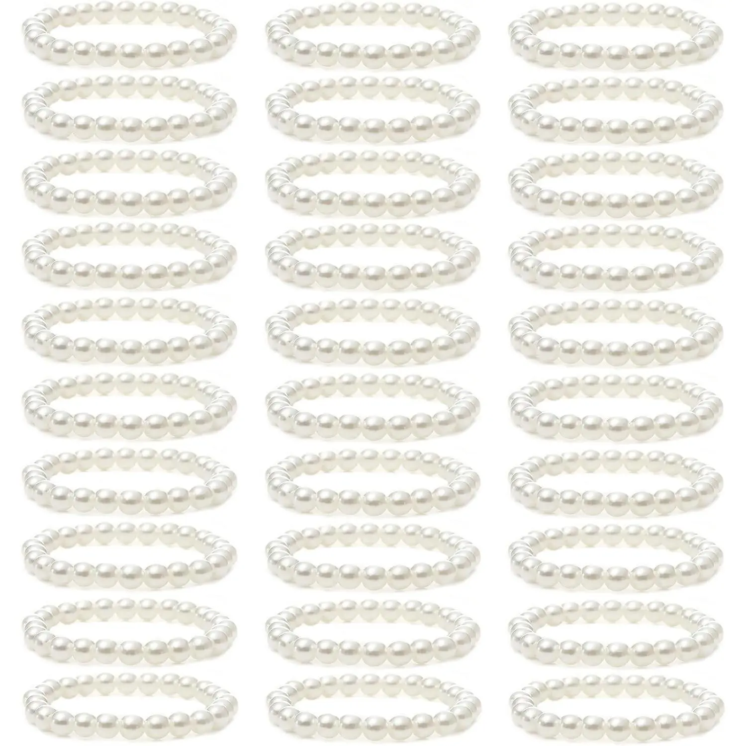 Women's 30-Count Faux Pearl Stretch Bracelet Set, 6mm/8mm Stackable Beaded Bracelets with Elastic Stretch for Bridesmaid Bridal Wedding Party