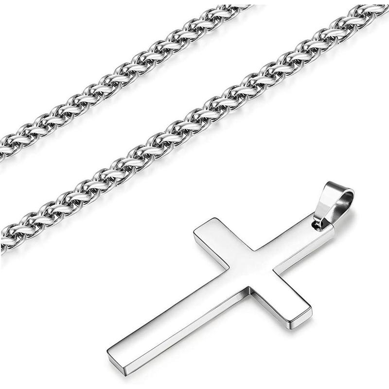 YADOCA Stainless Steel Cross Pendant Chain Necklace for Men Women Long Large Cross Necklace Silver Tone 61CM YADOCA Stainless Steel Cross Pendant Chain Necklace for Men Women Long Large Cross Necklace Silver Tone 61CM