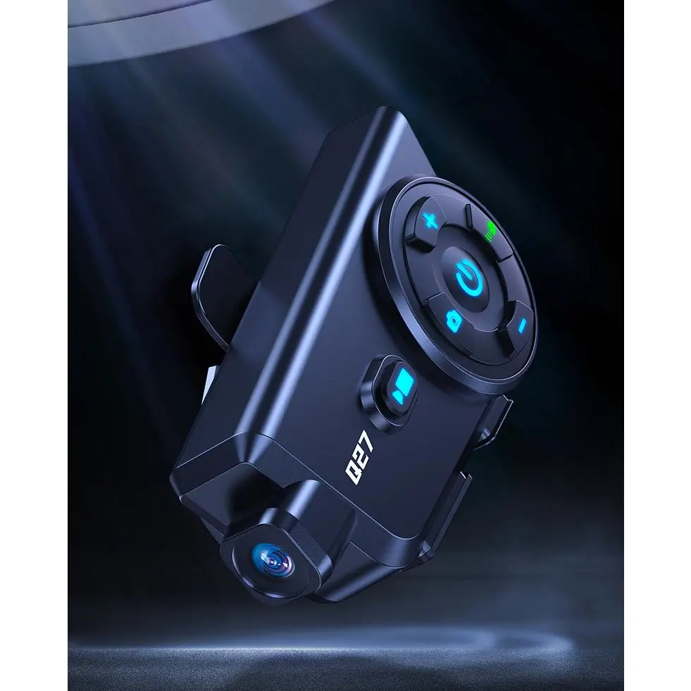 Motorcycle Helmet Bluetooth Headset with Camera, 2K Recording, Intercom, Waterproof, Voice Control