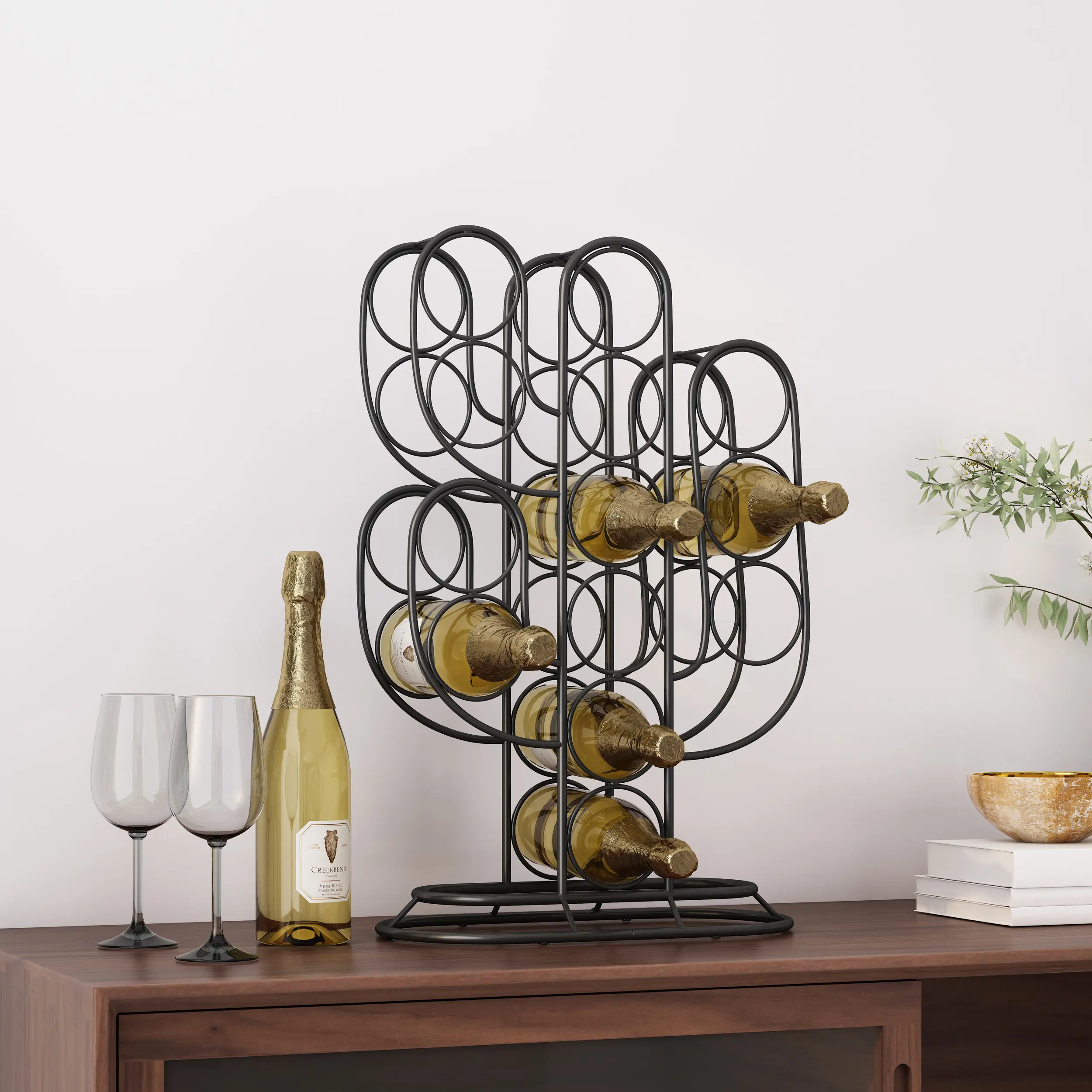 Freestanding Wine Rack, Morden Floor Wine Holder Stand for 13 Wine Bottle Storage, Champagne, Metal Wine Bottle Holder Stands for Kitchen, Home Bar, Mini Wine Bar, No Assembly Needed