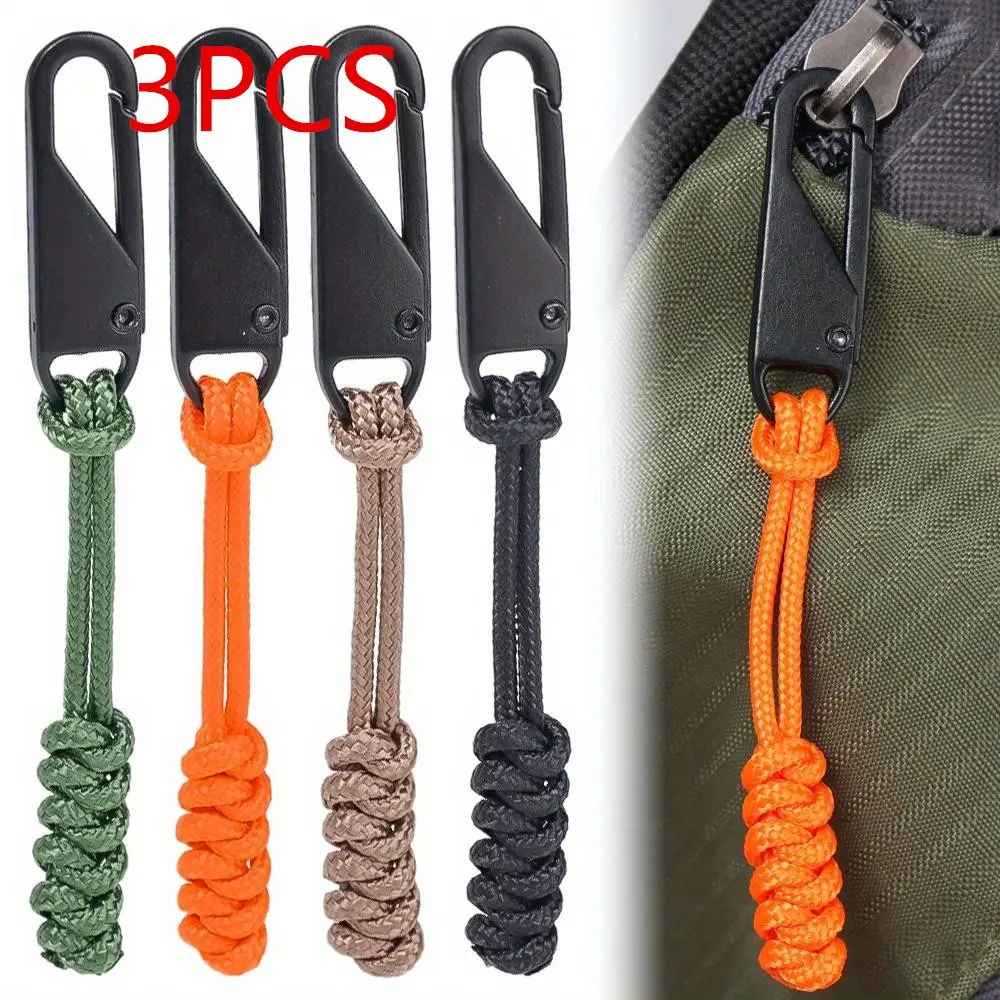 3pcs Thickened Zipper Head with Metal Slider - Universal Replacement Zipper Handle for Backpacks, Jackets, and Bags - Birthday Gifts Outdoor Camping Hiking Gear Preferred - Stylish Rope Zipper Head, Durable New Year's Gift Preferred