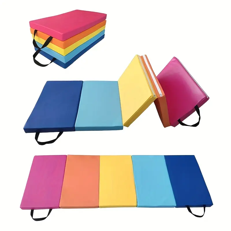 Folding 5-Fold Gymnastics Mat, Thickened Non-Slip Multifunctional Mat for Yoga & Physical Training (Rainbow Design)