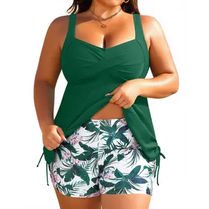 Aqua Eve Women Plus Size Tankini Swimsuit Two Piece Flowy Swimdress Bathing Suits with Shorts DealsForYouDays