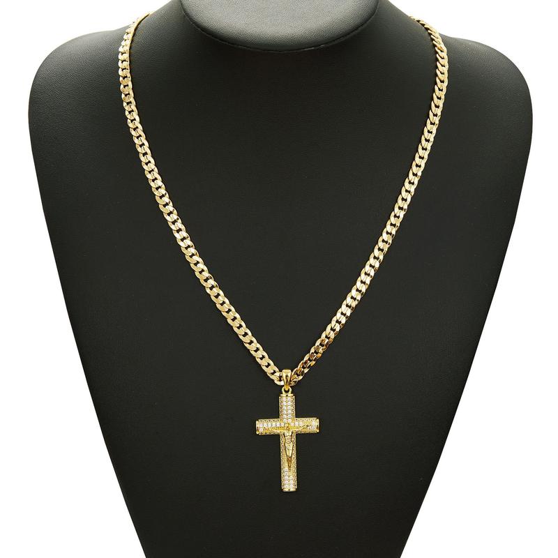 Men'S Hip-Hop Bling Ice Out Jewelry Electroplated Gold With Diamond Cross Jesus Piece Pendant Chain Necklace Rapper Jewelry Men'S Hip-Hop Bling Ice Out Jewelry Electroplated Gold With Diamond Cross Jesus Piece Pendant Chain Necklace Rapper Jewelry