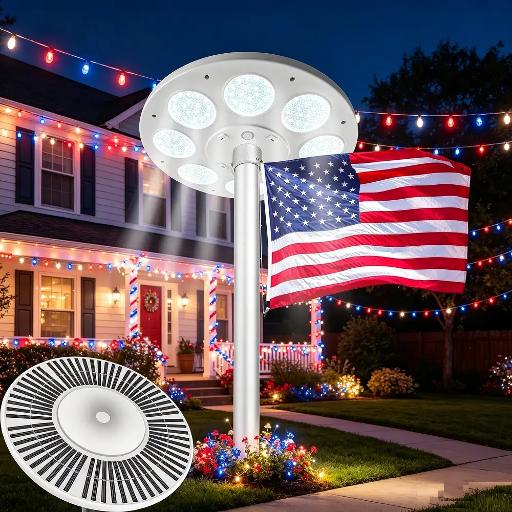 Solar Flagpole LED Lantern, 26-136 LED Long-Lifespan White Light for 15-25 Ft Poles, Solar-Powered Water-Resistant Outdoor Pole Top Lighting, 10-Hour Dusk-to-Dawn Auto On/Off, Battery-Included, Suitable for Driveways, Wall Light-Compatible
