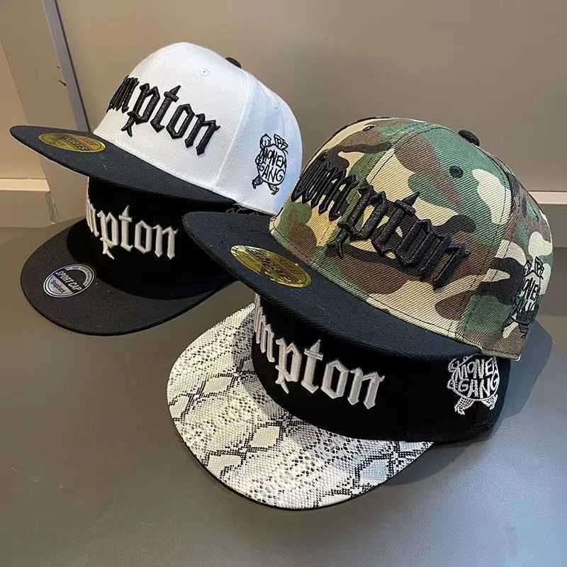 2026 European and American Compton Youth Street Dance Flat Brim Hat for Men, Trendy Hip-Hop Cap