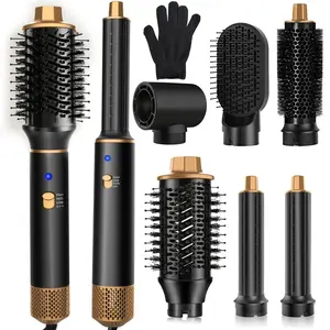 6-In-1 Hair Styling Kit with Gloves, 33,000 Rpm Hot Air Brush, Curling Wand, Straightening Tool, Smoothing, Smooths and Dries Hair Efficiently