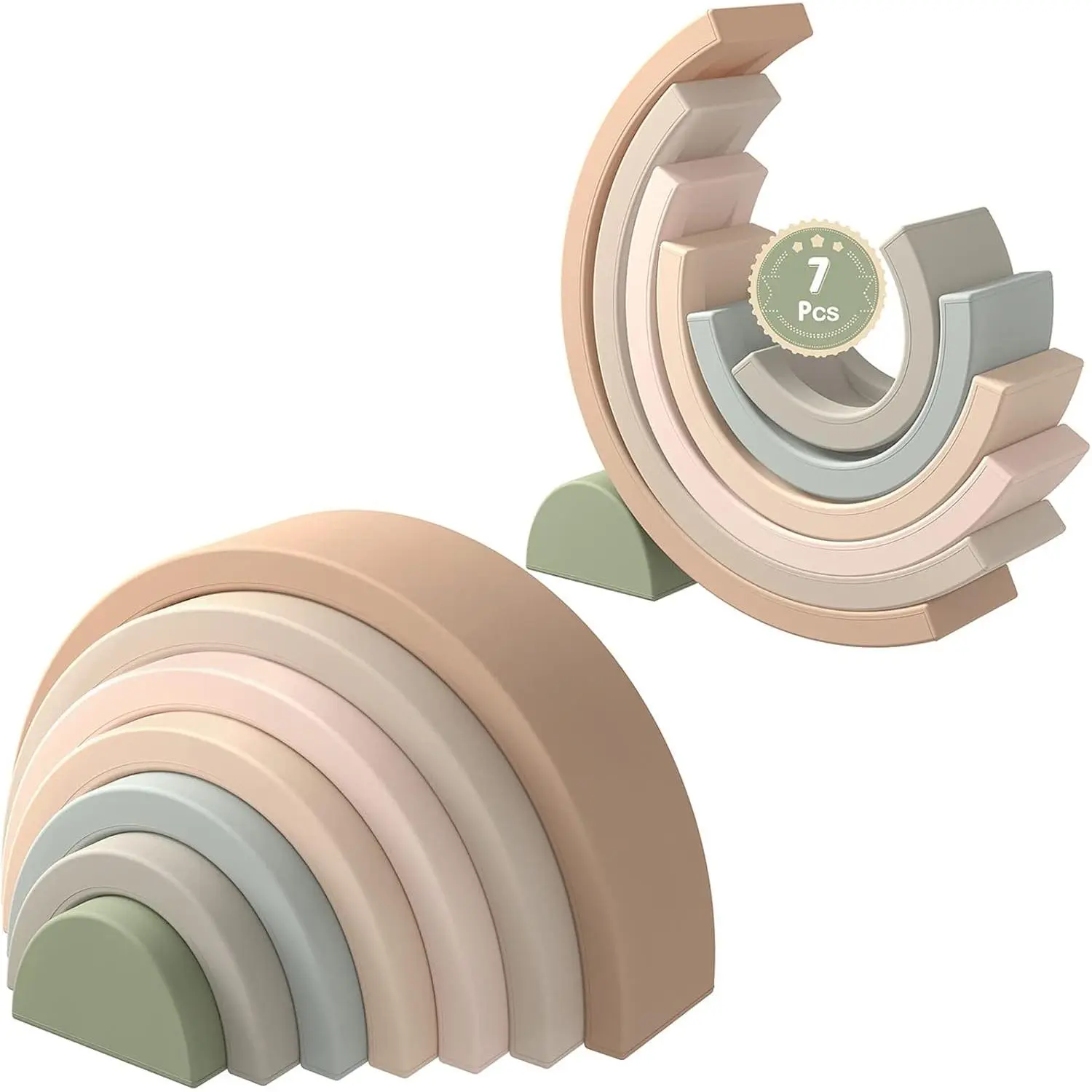 Rainbow Stacking Toy, Silicone Rainbow Stacker for Toddlers, Montessori Nesting Blocks, Building Creative Color Shape Matching Toy Set, 7 Layers (Brown)fidget toys
