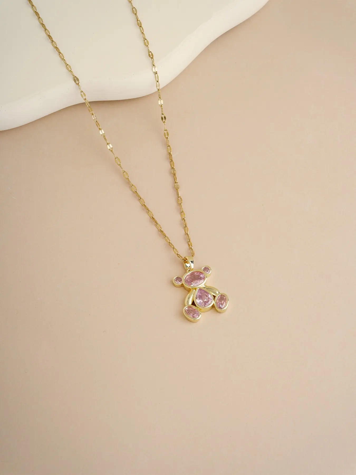 1pc Pink Cubic Zirconia Teddy Bear Pendant Necklace, Dainty Sparkling Bear Charm Necklace for Women Girls, Cute Animal Jewelry Gift for Birthday Anniversary Valentine’s Day