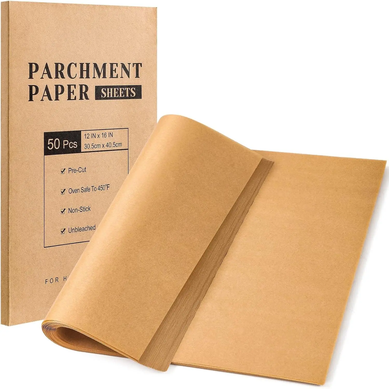 Paper Sheets, Unbleached  Baking Sheets, Precut  Paper 12 x 16 IN, Non-Stick  Paper for Baking Grilling Air Fryer Steaming Bread Cake Cookie - 50 Count