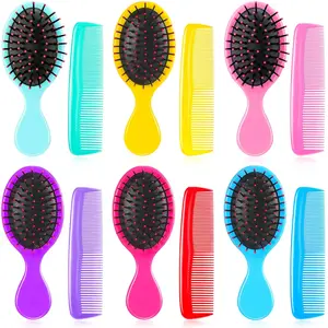 12 Pack Wet Small Hair Brush Combs Set, 6 Detangler Mini Brush Detangling Travel Hair Brush 6 Plastic Fine Wide Combs  Women Men Kids Toddler Girls Baby(Stylish Colors)