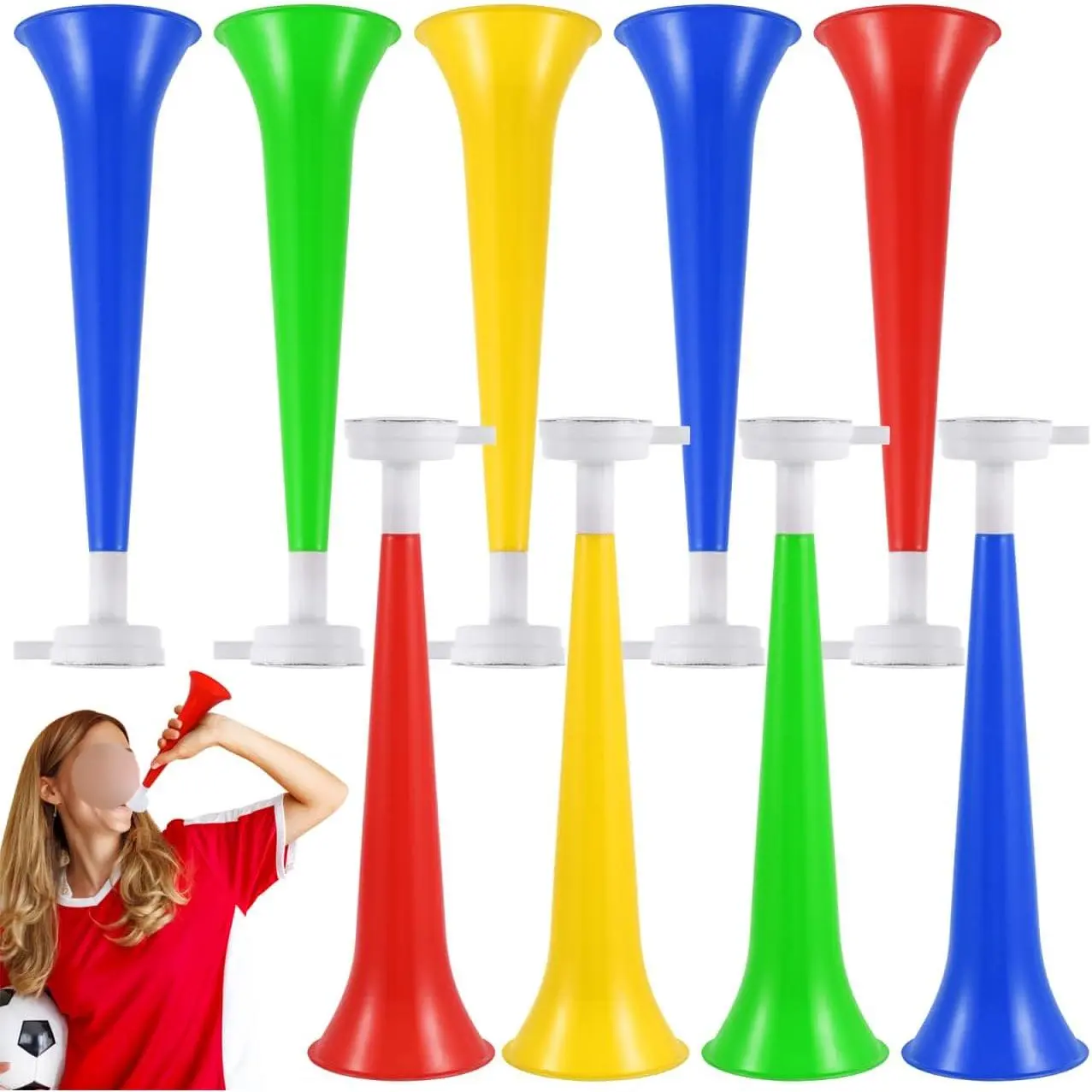 10 Pack Stadium Horns, 10.7 Inch Plastic Cheerleader Style Mini Megaphones, Loud Vuvuzela Noise Makers for Parties & Sports Events, Vibrant, Lightweight, Crowd Cheers, Loud Audio, Party Fun